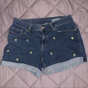 Faded Glory Pineapple Embroidered Jean Shorts